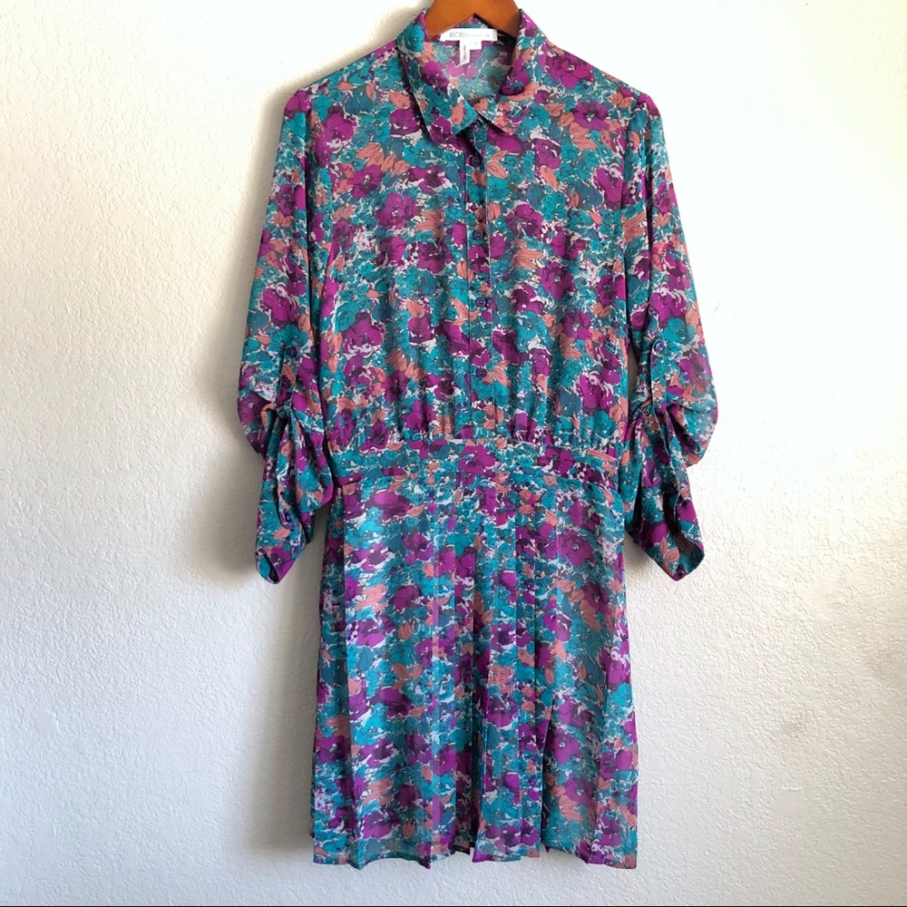 BCBG Floral Pleated Dress NWOT SZ M